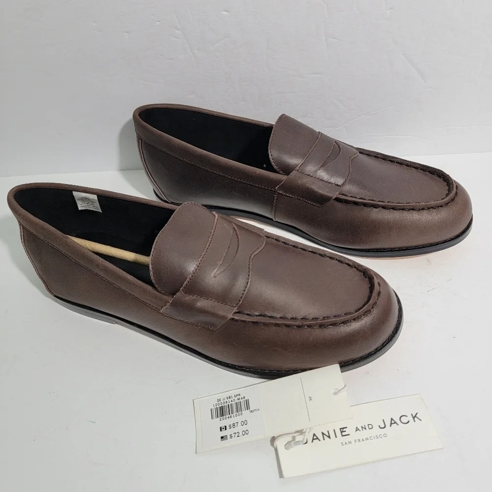 NEW JANIE & JACK Kids Leather Slip-On Shoes Size 4K Brown Leather Sole Unisex